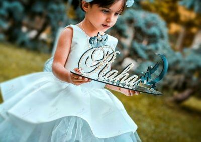 استند اسم رها نقره ای همراه تاج و بالرین ، استند اسم ایستاده، استند اسم پایه دار، استند اسم