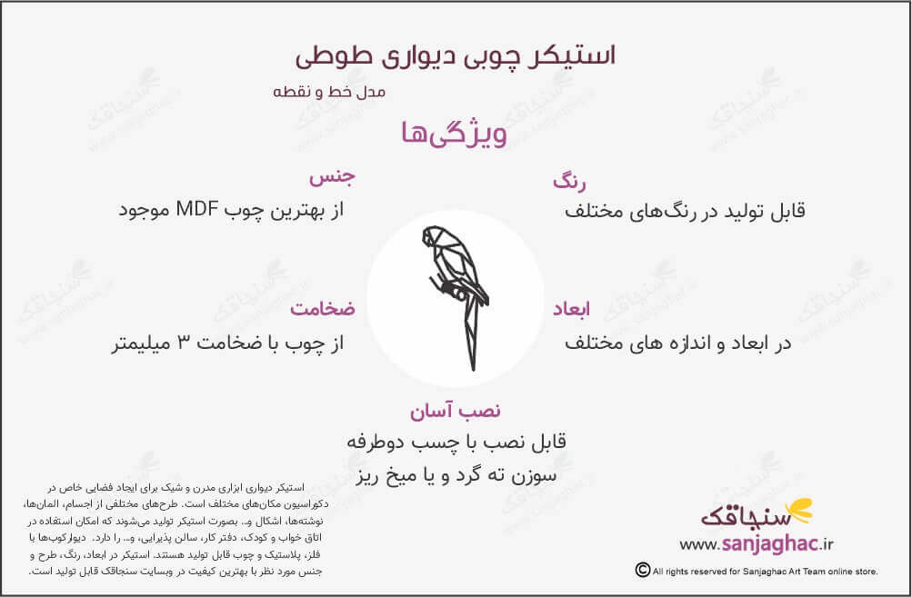 اینفوگرافی استیکر چوبی دیواری طوطی، استیکر دیواری چوبی طوطی ، استیکر چوبی دیواری طوطی، استیکر دیواری طوطی، استیکر چوبی طوطی