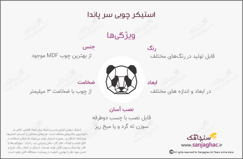 اینفوگرافی استیکر دیواری چوبی سر پاندا،استیکر دیواری چوبی سر پاندا، دیوارکوب چوبی سر پاندا، استیکر دیواری چوبی، دیوارکوب چوبی، استیکر دیواری چوبی فانتزی