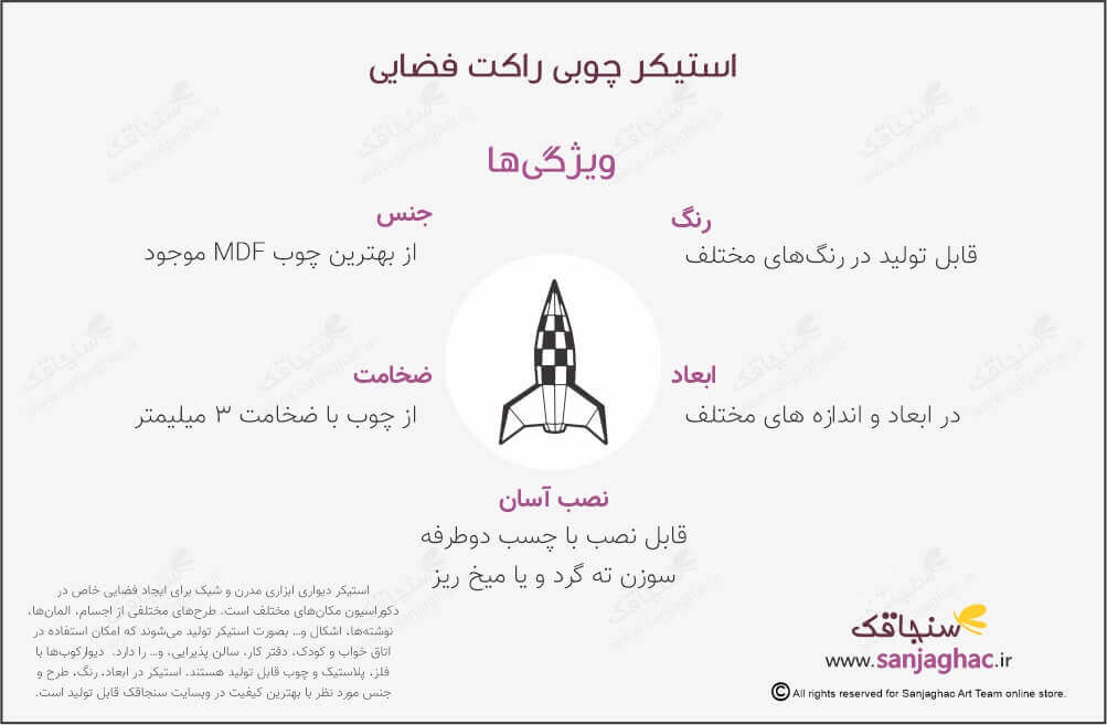 اینفوگرافی استیکر چوبی راکت فضایی، استیکر دیواری چوبی راکت فضایی، دیوارکوب چوبی راکت فضایی، استیکر دیواری چوبی، دیوارکوب چوبی، استیکر دیواری چوبی فانتزی