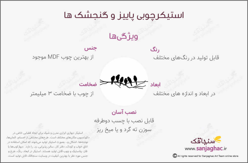 اینفوگرافی استیکر دیواری چوبی پاییز و گنجشک ها، استیکر دیواری چوبی پاییز و گنجشک ها، دیوارکوب چوبی پاییز و گنجشک ها، استیکر دیواری چوبی، دیوارکوب چوبی، استیکر دیواری چوبی فانتزی، استیکر چوبی
