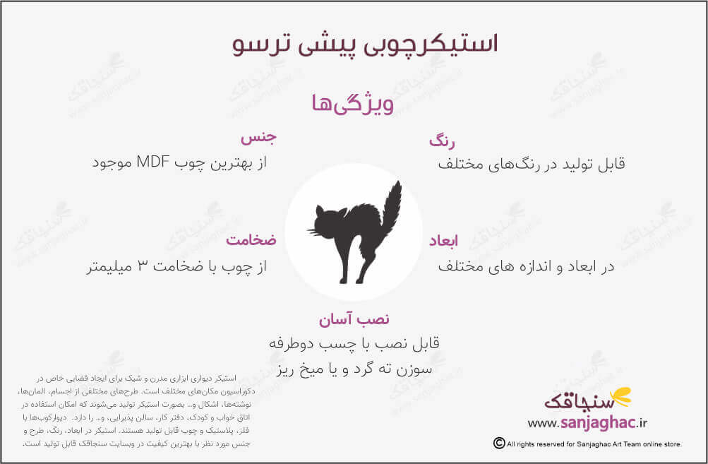 اینفوگرافی استیکر دیواری چوبی پیشی ترسو، استیکر دیواری چوبی پیشی ترسو، دیوارکوب چوبی پیشی ترسو، استیکر دیواری چوبی، دیوارکوب چوبی، استیکر دیواری چوبی فانتزی، استیکر چوبی