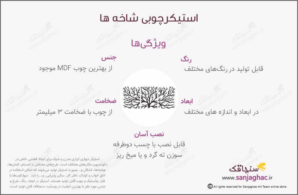 اینفوگرافی استیکر دیواری چوبی شاخه ها، استیکر دیواری چوبی شاخه ها، دیوارکوب چوبی شاخه ها، استیکر دیواری چوبی، دیوارکوب چوبی، استیکر دیواری چوبی فانتزی، استیکر چوبی
