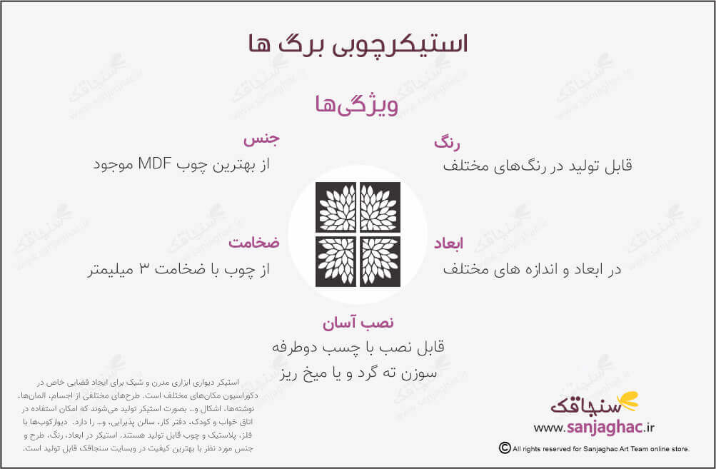 اینفوگرافی استیکر دیواری چوبی برگ ها، استیکر دیواری چوبی برگ ها، دیوارکوب چوبی برگ ها، استیکر دیواری چوبی، دیوارکوب چوبی، استیکر دیواری چوبی فانتزی، استیکر چوبی