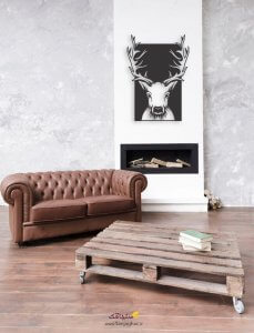 Wooden wall sticker with horned deer head design 2
