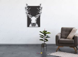 Wooden wall sticker with horned deer head design 6