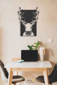 Wooden wall sticker with horned deer head design 7