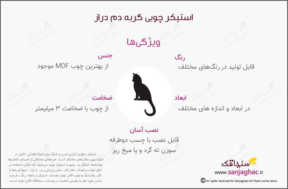 اینفوگرافی استیکر دیواری چوبی گربه دم دراز، استیکر دیواری چوبی گربه دم دراز، دیوارکوب چوبی گربه دم دراز، استیکر دیواری چوبی، دیوارکوب چوبی، استیکر دیواری چوبی فانتزی